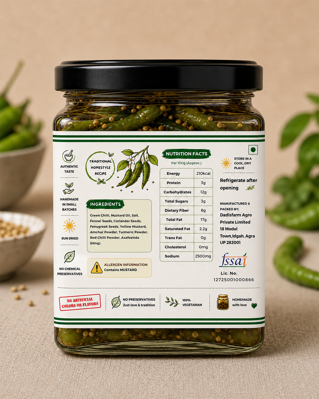 Dadi's Farm Bharwa Mirch Ka Achar | Traditional Homemade Stuffed Green Chilli Pickle My Store