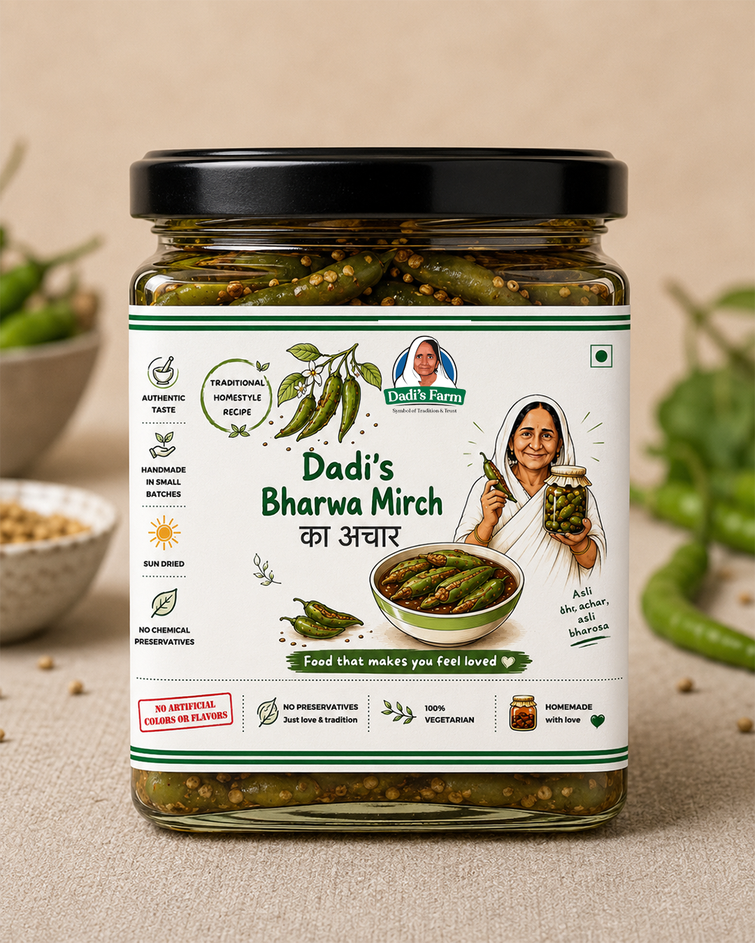 Dadi's Farm Bharwa Mirch Ka Achar | Traditional Homemade Stuffed Green Chilli Pickle My Store