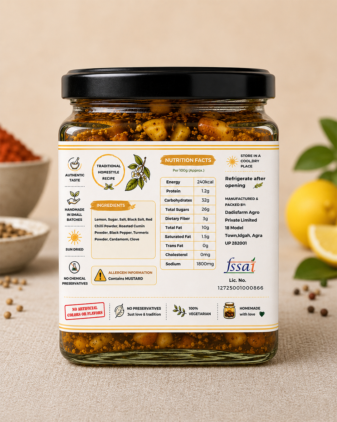 Dadi's Farm Khatta Meetha Neembu Ka Achar | Traditional Homemade Sweet & Sour Lemon Pickle My Store
