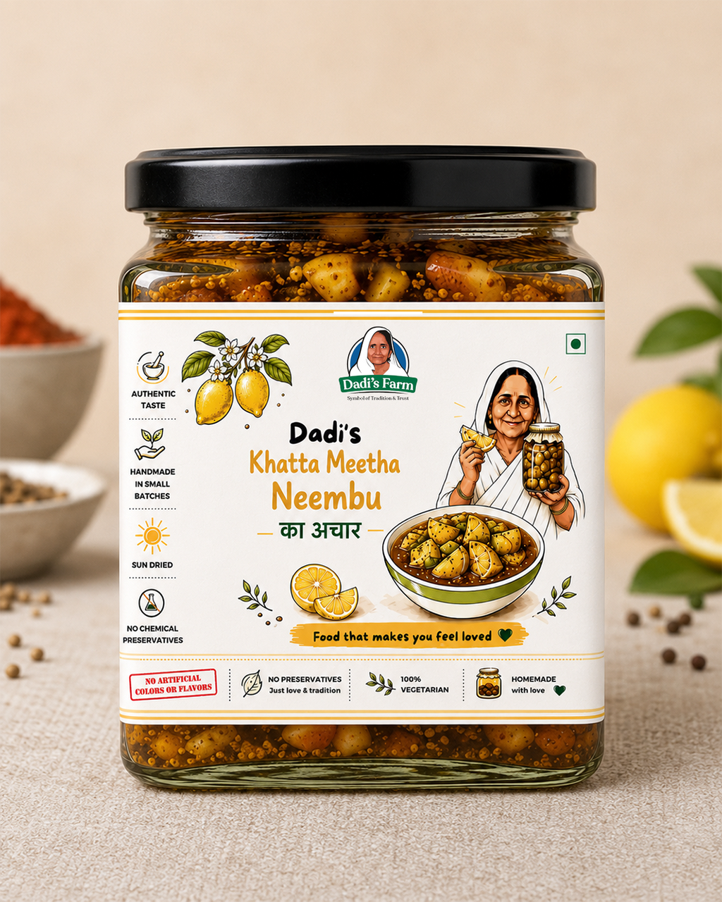 Dadi's Farm Khatta Meetha Neembu Ka Achar | Traditional Homemade Sweet & Sour Lemon Pickle My Store
