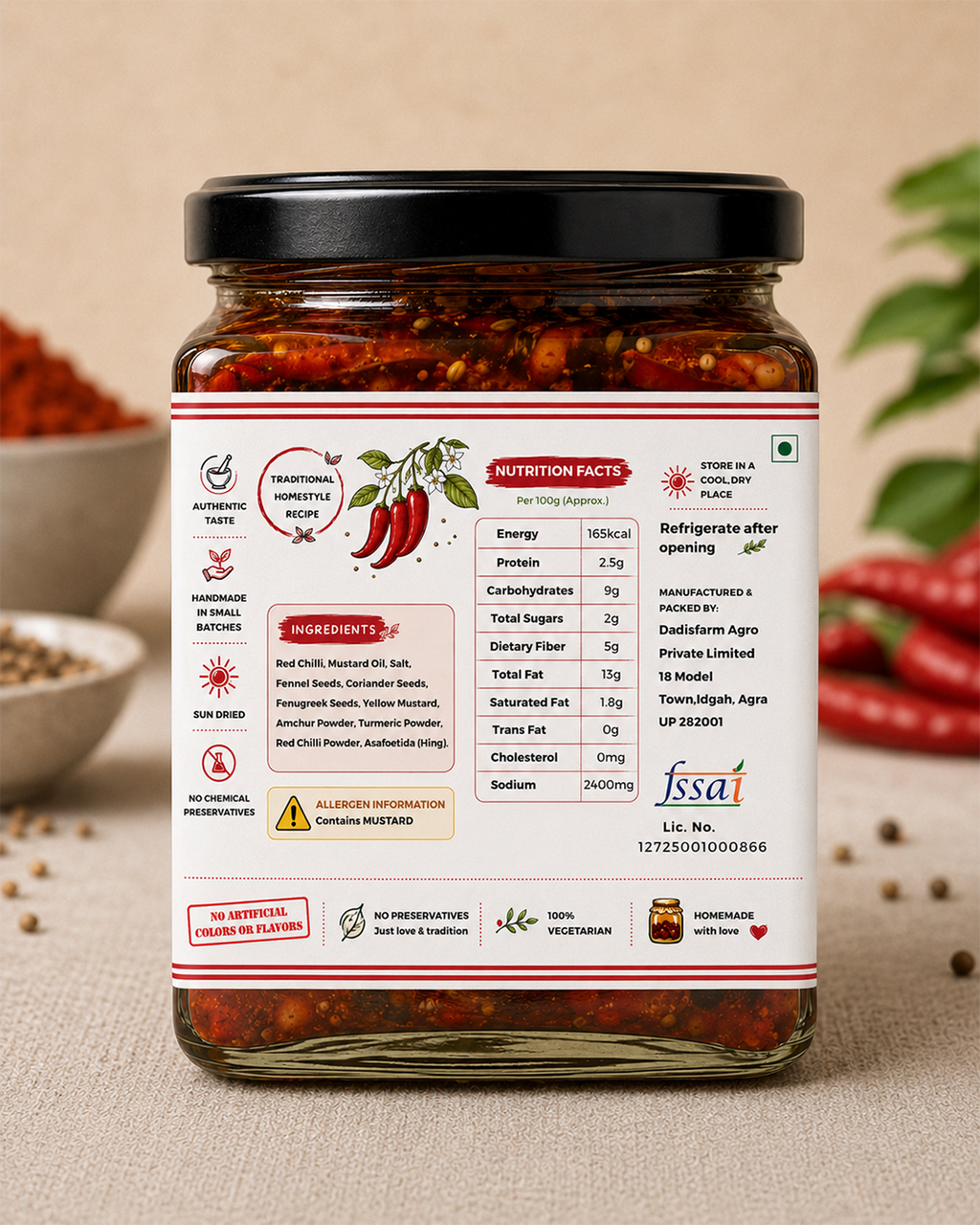 🌶️  Dadi's Farm Traditional Red Chilli Pickle | Homemade Mirchi Ka Achar | Authentic Indian Pickle My Store
